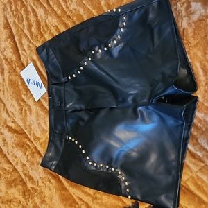 Leather shorts, black shorts, studded shorts